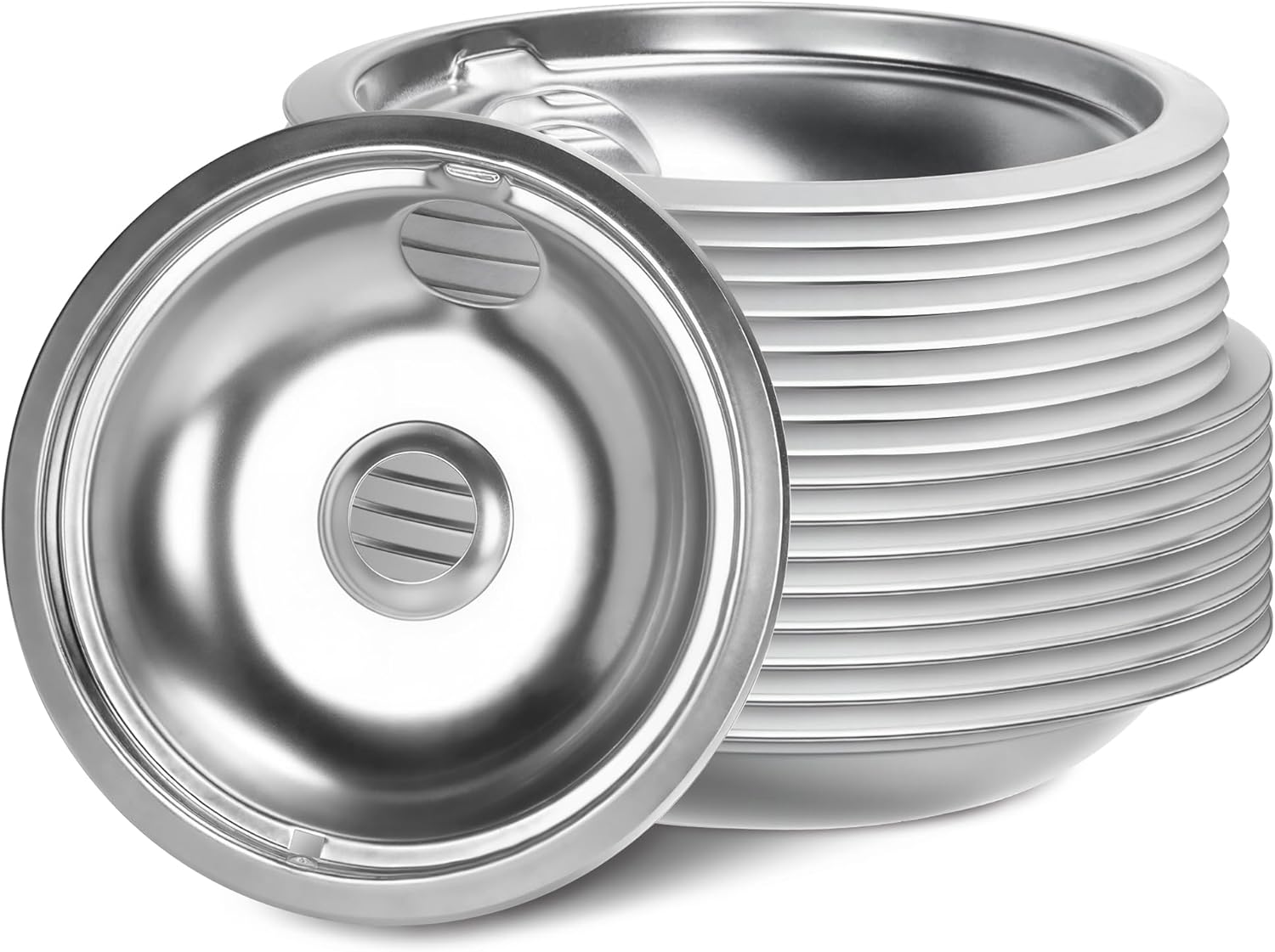 Electric Stove Drip Pans Set of 16, Chrome Burner Covers Replacement for Whirlpool W10278125, Includes 8x6inch and 8x8inch Drip Bowls