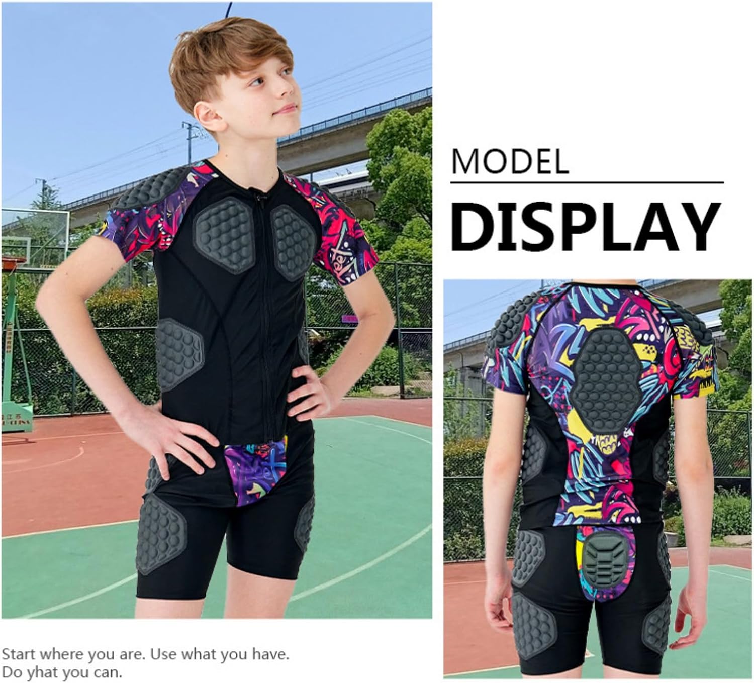Hotfiary Youth Boys Padded Protective Compression Shirt and Short Set for Football Paintball Baseball Softball Lacrosse