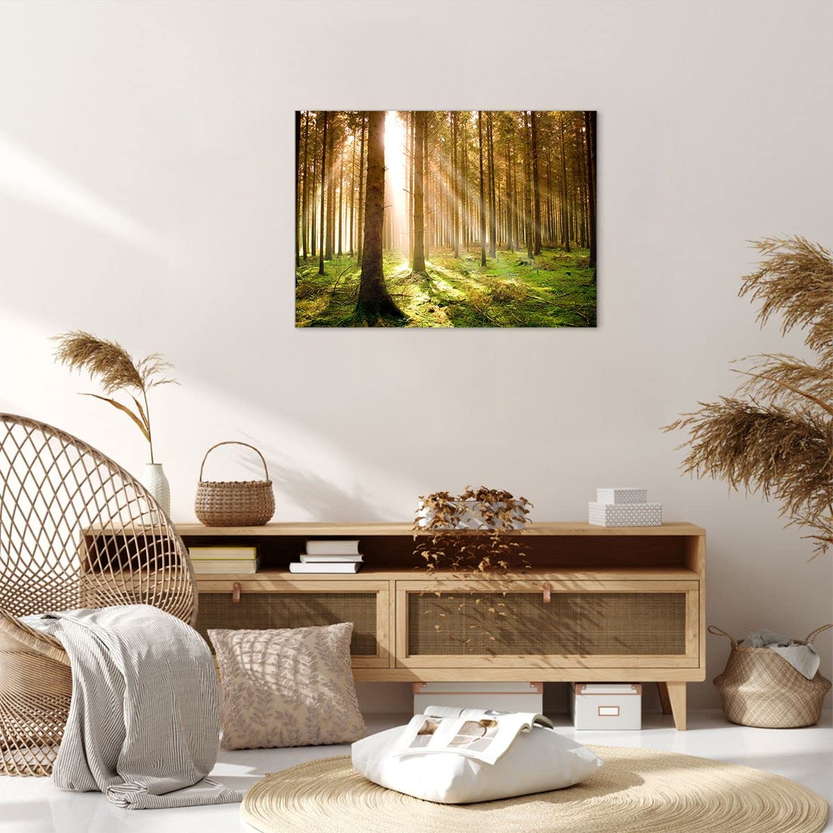 Moderne Impression sur Toile Arbres Soleil Nature Image Tableau Decoration Murale 70x50cm Deco Cadre Décoration Salon Chambre Cuisine Horizontal Tableaux Decoratifs Muraux Art Wall Decor AA70x50-0156