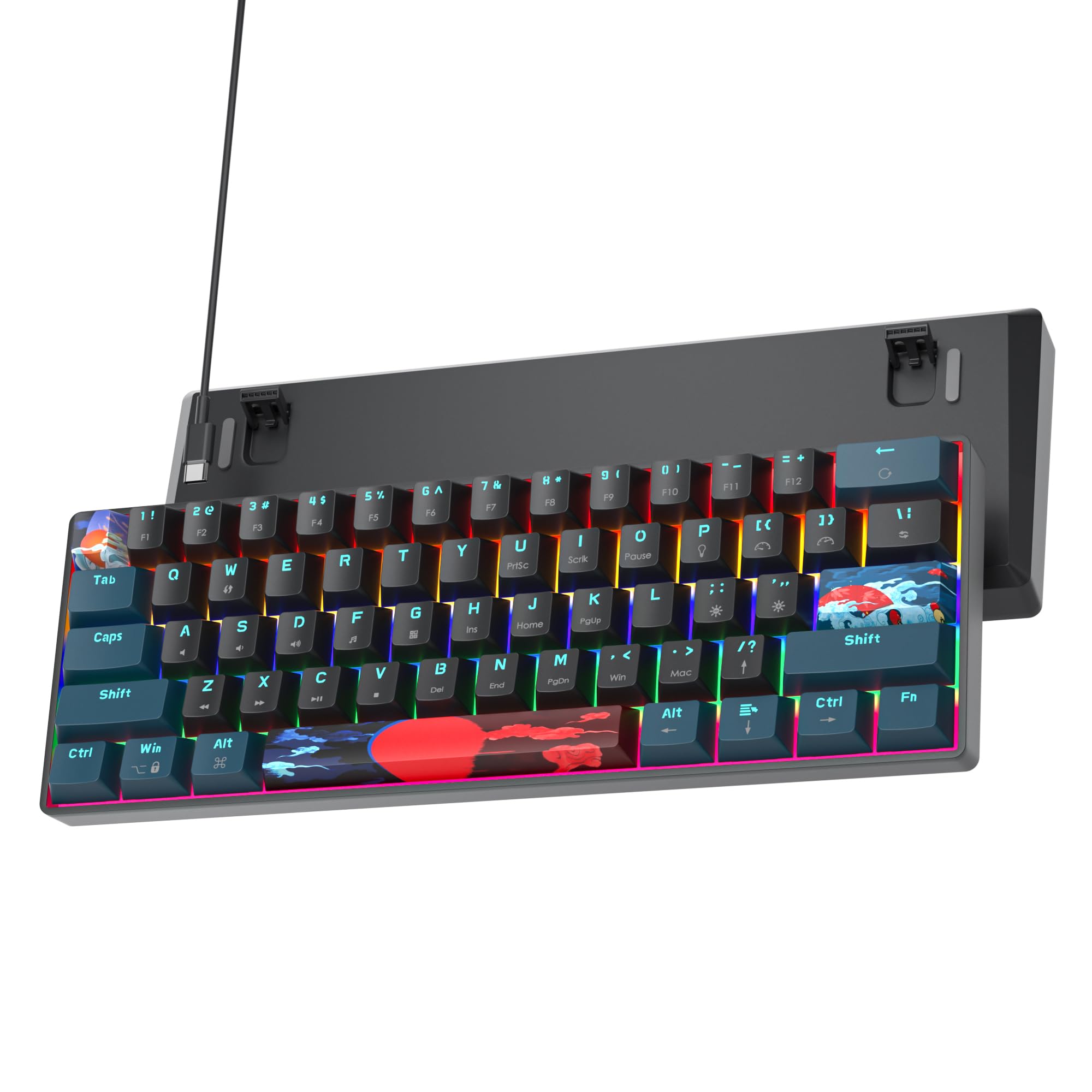 60 Percent Gaming Keyboard 61 Keys Portable Mechanical Keyboard Rainbow Backlit Ultra Compact Wired Keyboard Red Switch for PC Laptop Gamer(61 Monster-B)