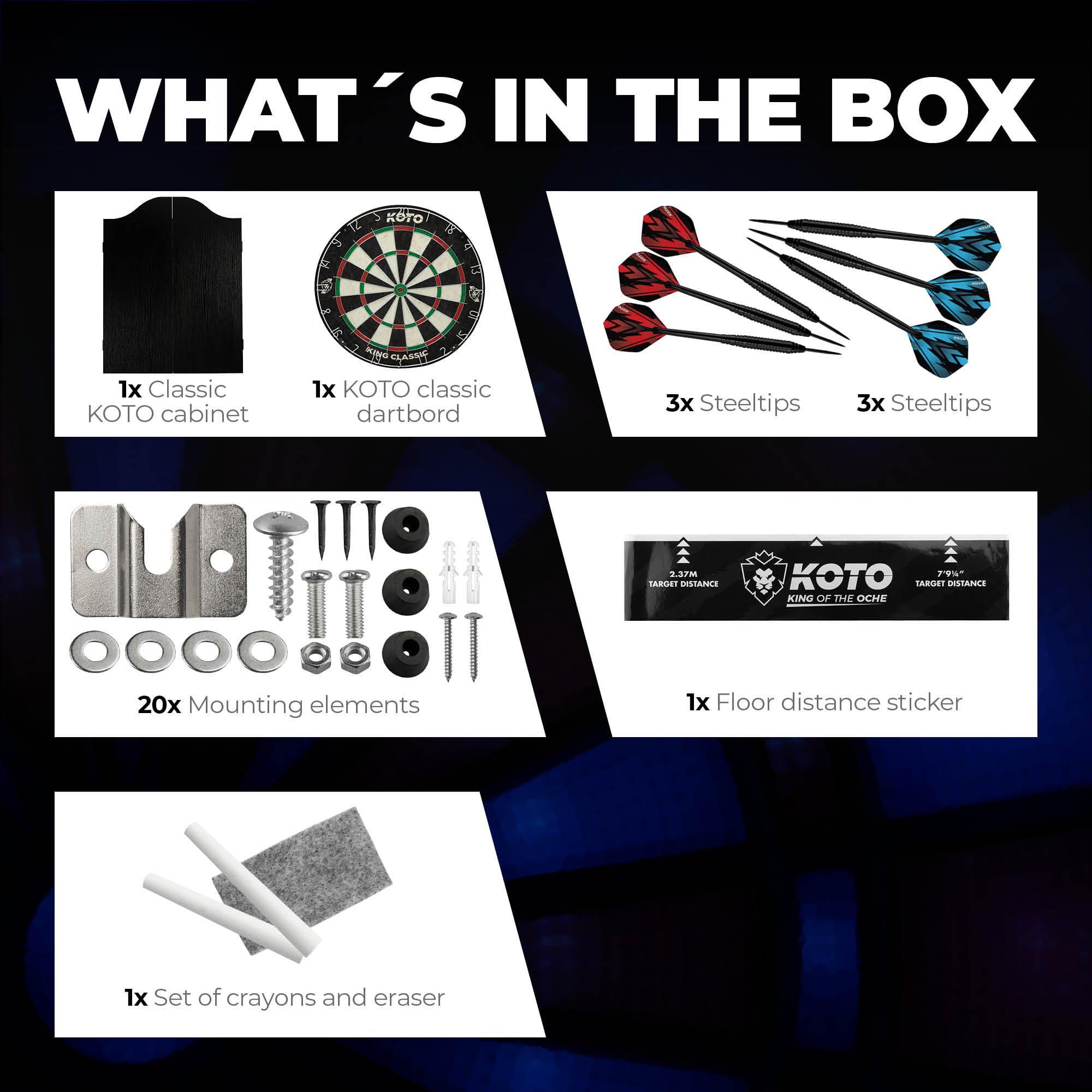 KOTO – Set Armadio per Freccette Nero, Completo di Dartboard, 2 Set di Freccette e Linea Oche, Mobile in Legno di Lusso