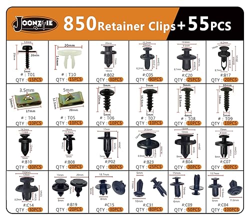 Miniatura 2 de 905 Clips de retención de empuje para automóvil, clips de remaches de plástico, cierre automático, kit de pasadores de tornillo Matel con 20 bridas