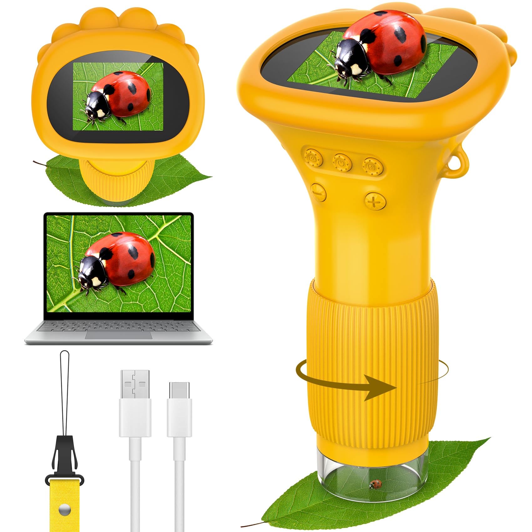 GlobalCrown Microscopio bambini tascabile,Microscopio digitale portatile 200x con schermo da 2,0 pollici,giocattolo per l'apprendimento scientifico per 3,4,5,6,7,8,9,10 anni ragazzi,ragazze