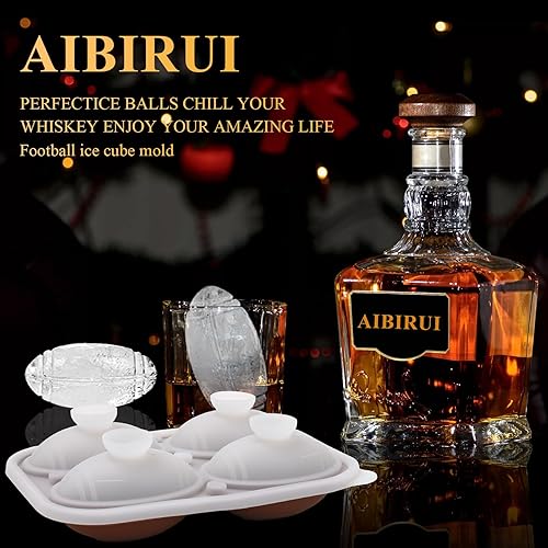 Miniatura 2 de Molde para cubitos de hielo de fútbol, 2.5 pulgadas, 4 hielos, bandeja de silicona para cubitos de hielo con tapa, molde de hielo de esfera y molde