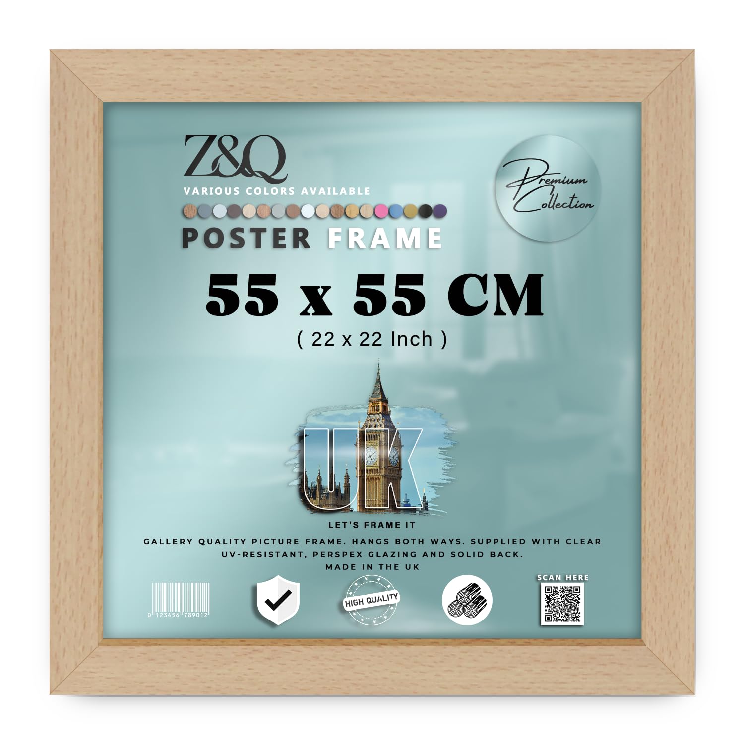 Z&Q Beech | Aesthetic Mdf Wall Frame (55 X 55 Cm) Wooden Art Frame, Home & Office Display 22 Inch X 22 Inch Stylish Mount, 550 X 550 Mm [ ]