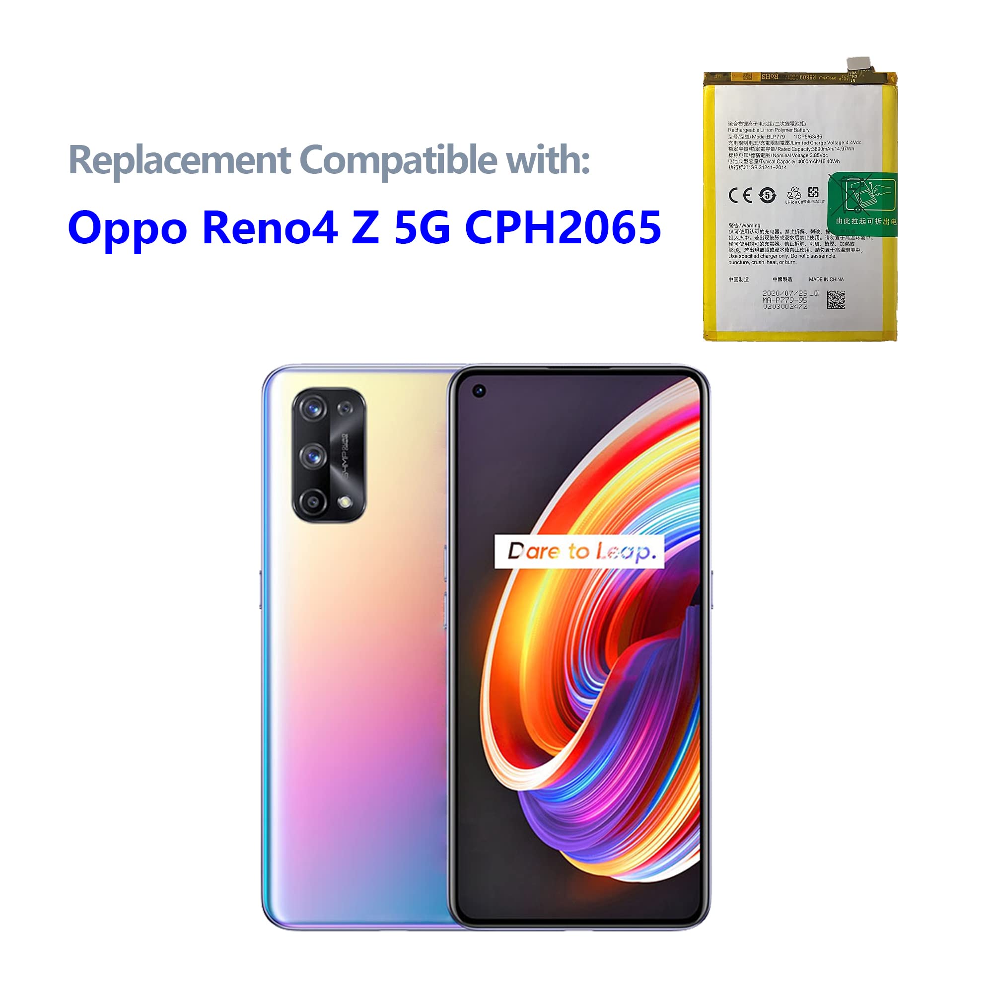 BLP779 Batteria compatibile con Oppo A92S & A93 & F17 Pro & Reno 4Z 5G & Reno 4 Lite con strumenti