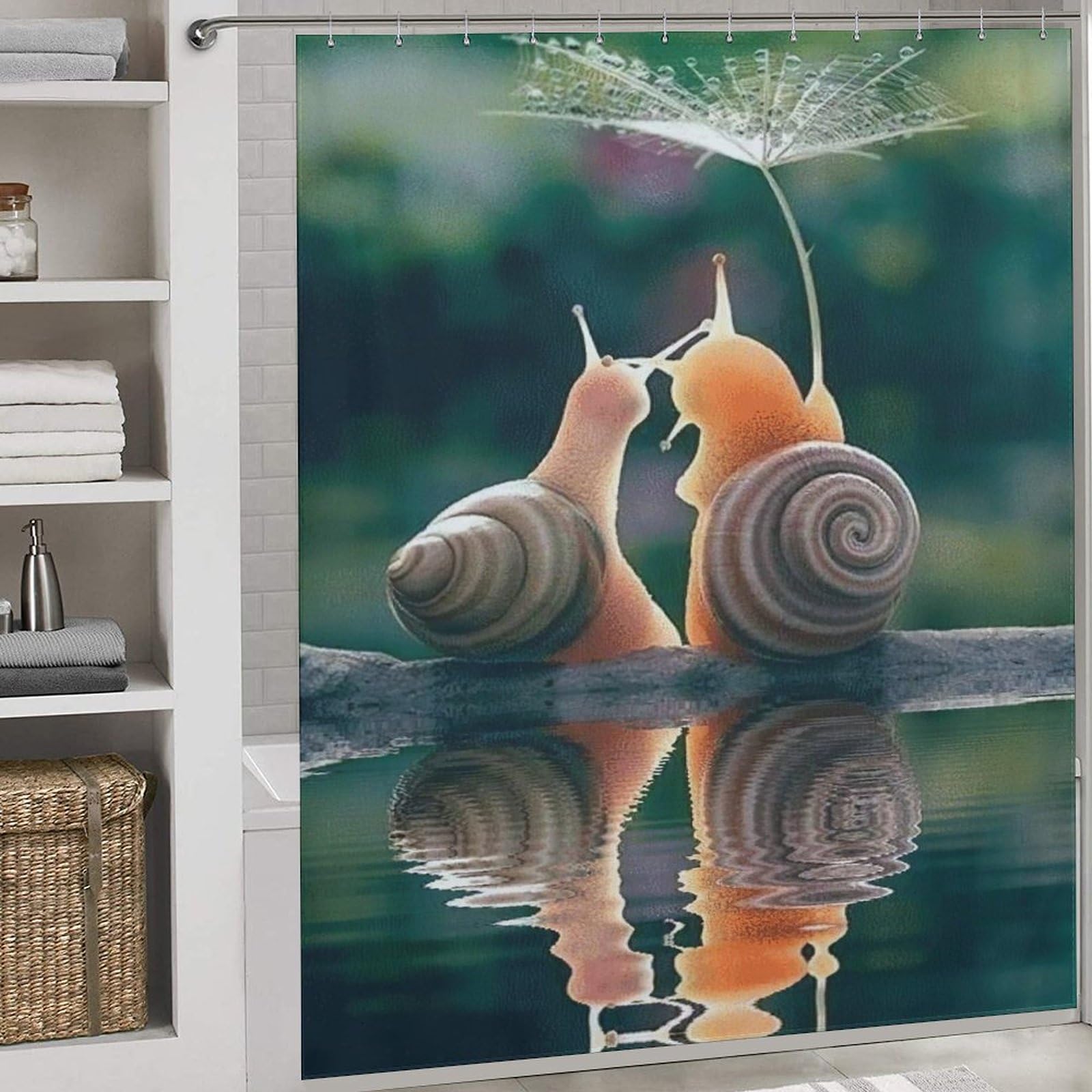 Rideau de douche escargots en polyester anti-moisissure et lavable 183cm