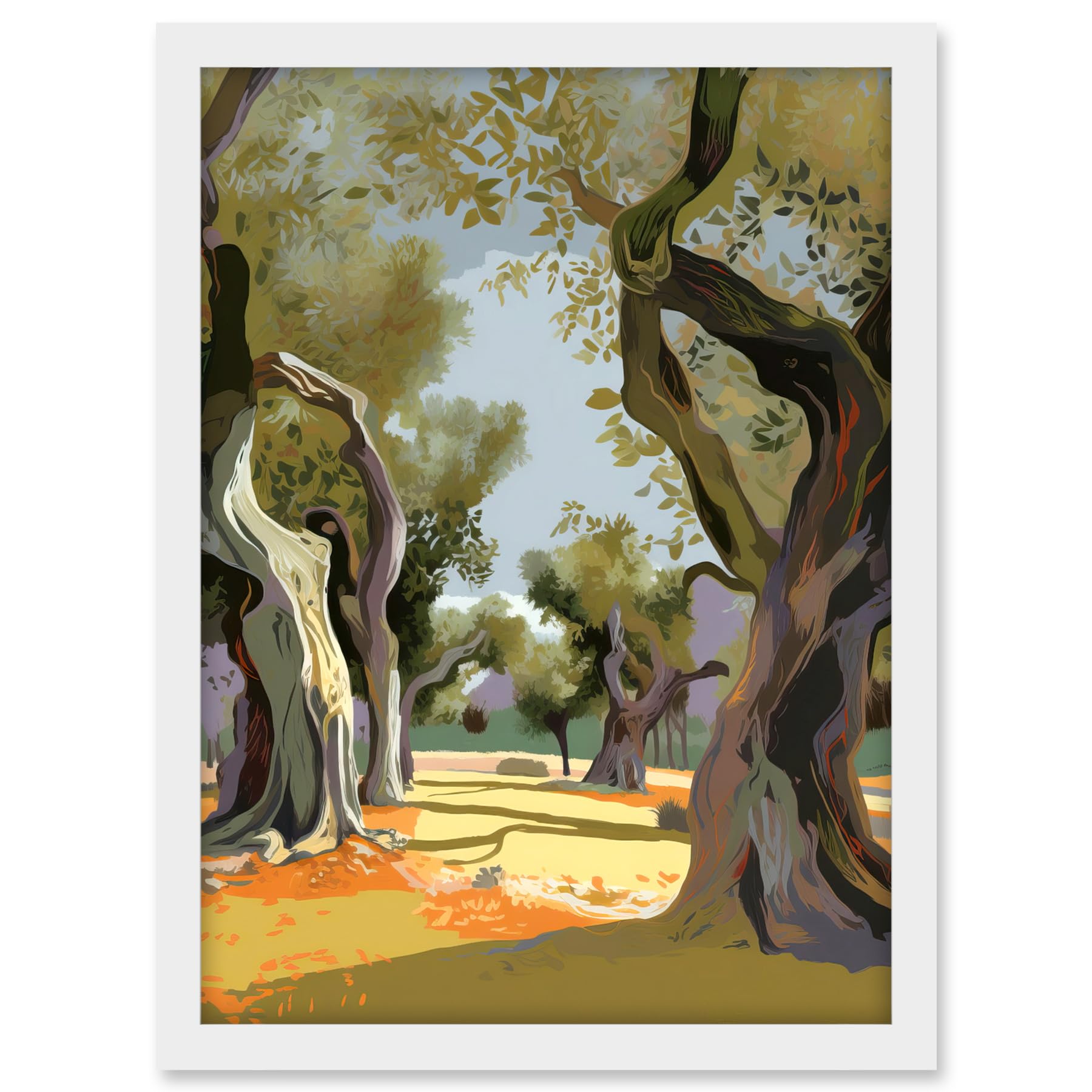 Artery8 Mediterranean Landscape of an Olive Tree Grove Artwork Framed A3 Wall Art Print