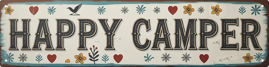 WSUPBPR Happy Camper Metal Sign 4x16in Outdoor Plaque for RV Wall Decor Camping Gift