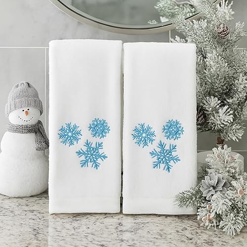 Miniatura 252 de Juego de 2 toallas de mano de baño de Navidad, color gris oscuro, 100% algodón, bordadas, diseño de copos de nieve, 16 x 25 pulgadas, toallas 24 Let