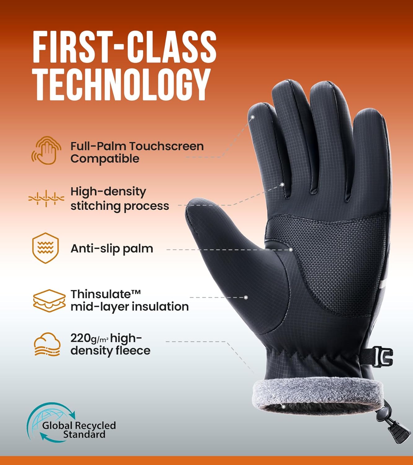 PULIOU Winter Waterproof Thermal Gloves for Men Women, Cold Weather Windproof Ski Snow Gloves with Touchscreen Fingers for Running Cycling Hiking Driving - Image 8