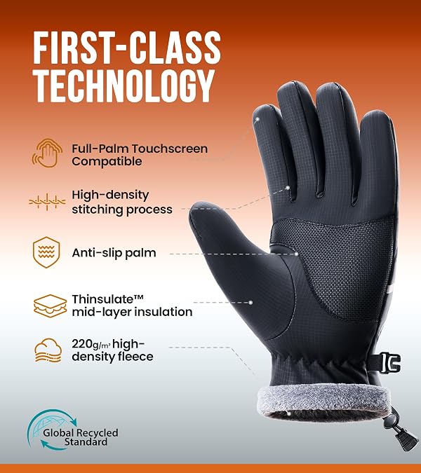 PULIOU Winter Waterproof Thermal Gloves for Men Women, Cold Weather Windproof Ski Snow Gloves with Touchscreen Fingers for Running Cycling Hiking Driving by PULIOU - Image 8