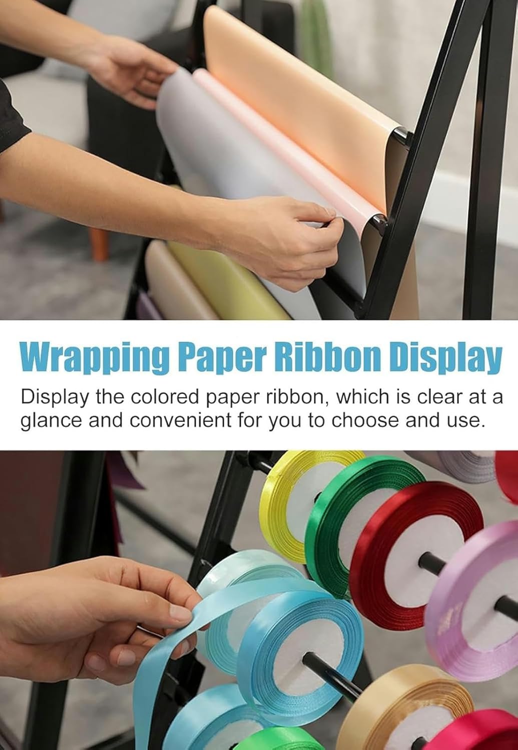 Gift Wrapping Paper Holder and Organizer Ribbon Display Stand, Commercial Rolling Large Capacity Multi-Layer Scarf Rack with Wheels~/