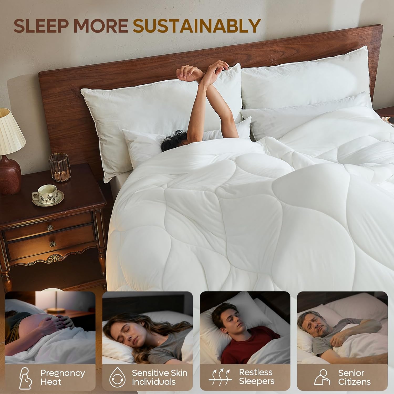 Bestier Luxury Comfy Comforter Hotel Level - Ultra Fluffy - Breathable Comforters King Size - Skin-Friendly Sorona® Comforters So Soft, Anti-clumping, All Season, Machine Washable - White, 104"x90"