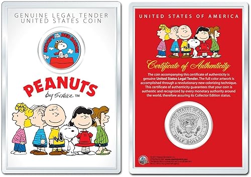 Peanuts Snoopy vs. RED Baron - Moneda oficial de medio dólar de EE.UU. JFK en soporte premium