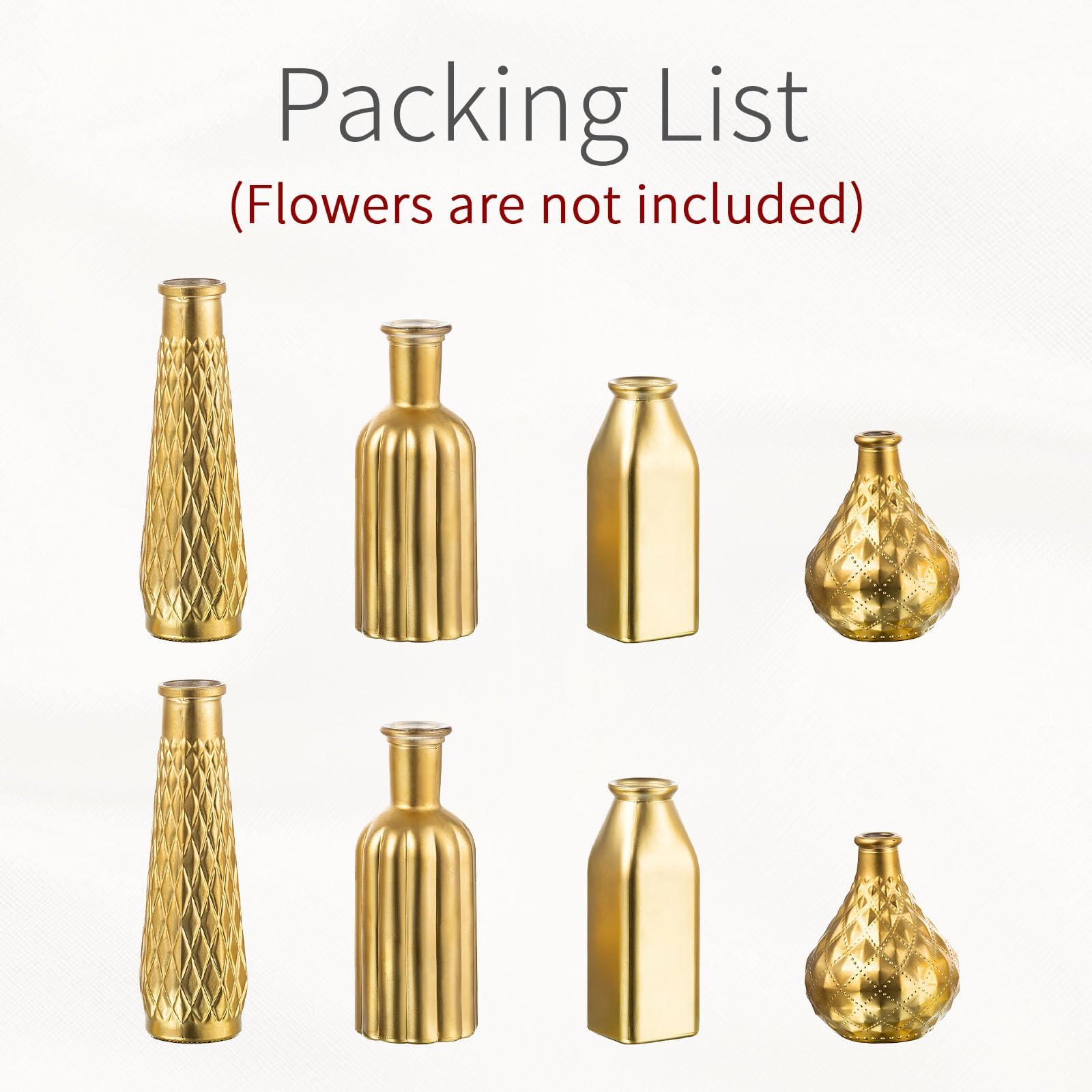 Gold Glas Blumenvasen für Tischdeko, 8 Stück | Vintage Vergoldeter Oberfläche, für einzelne Blumenstiele/Trockenblumen, für Hochzeit Weihnachten Geburtstag Wohnzimmer Deko