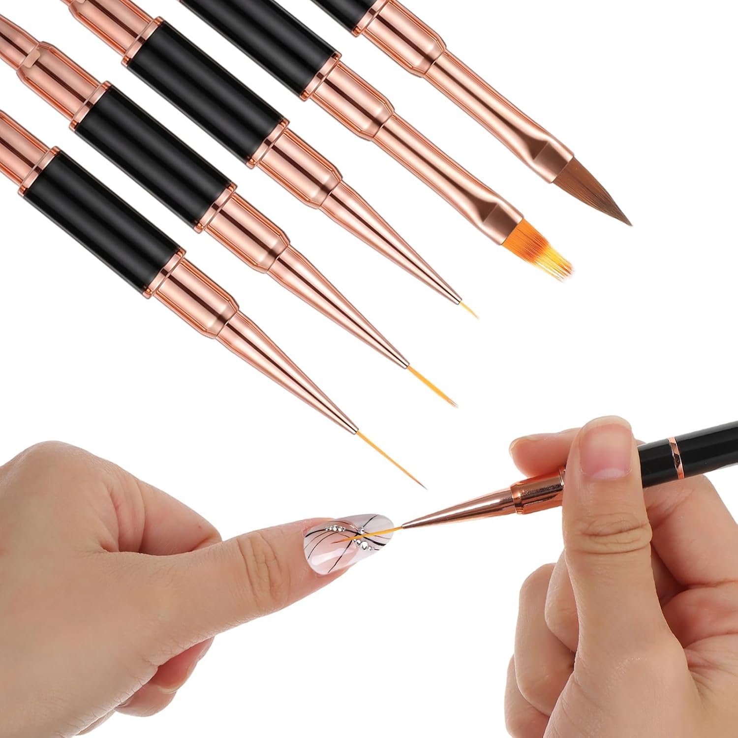 5 Pcs Double-Ended Acrylic Nail Art Brushes Set, Gel Polish Nail Design Pen | Liner and Dotting Tools for Acrylic Application, DIY Manicure at Home or Salon