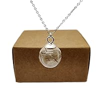 Vista 1 de Collar de cadena de plata de ley 925 con colgante de bola de cristal de flor real de diente de león Make a Wish para mujer, hecho a mano
