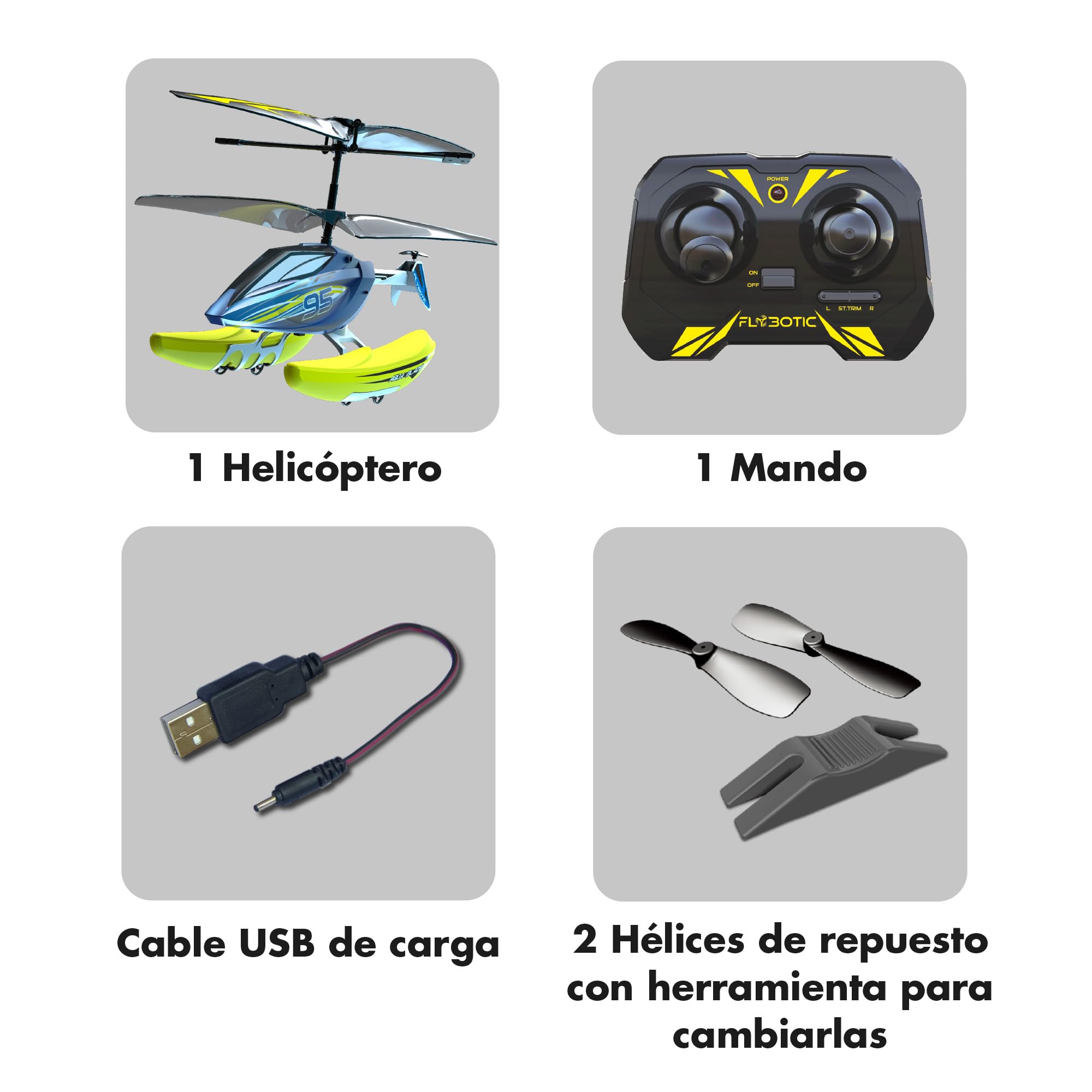 Bizak FLYBOTIC Aqua Blaze, elicottero radiocomandato 3 in 1, psrs Guidare a terra, aria e acqua, con telecomando radio direzionale, per bambini e adulti, (62004795)