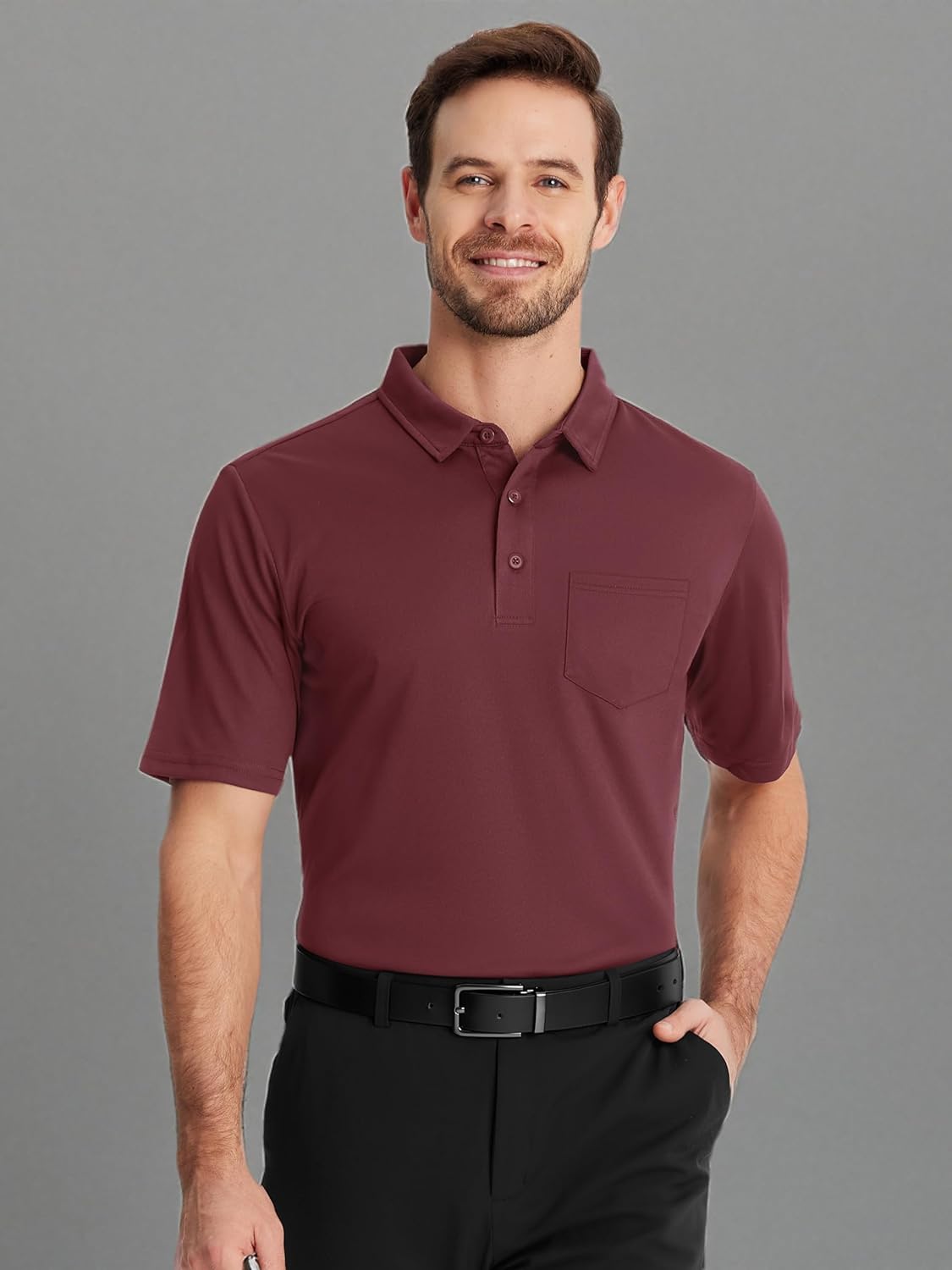 TACVASEN Mens Polo Shirts with Pocket Golf Polos Dry Fit Performance Short Sleeve Collared Shirt Casual Athletic Work