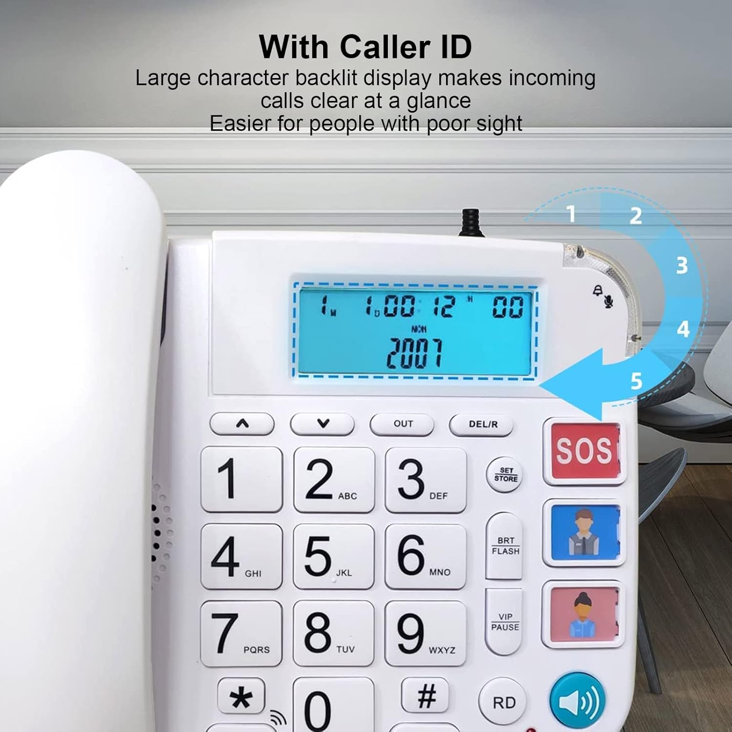 Big Button Telephone, Wired Fixed Line Volume Adjustment LCD Screen Noise Canceling Speaker for Elderly : Electronics