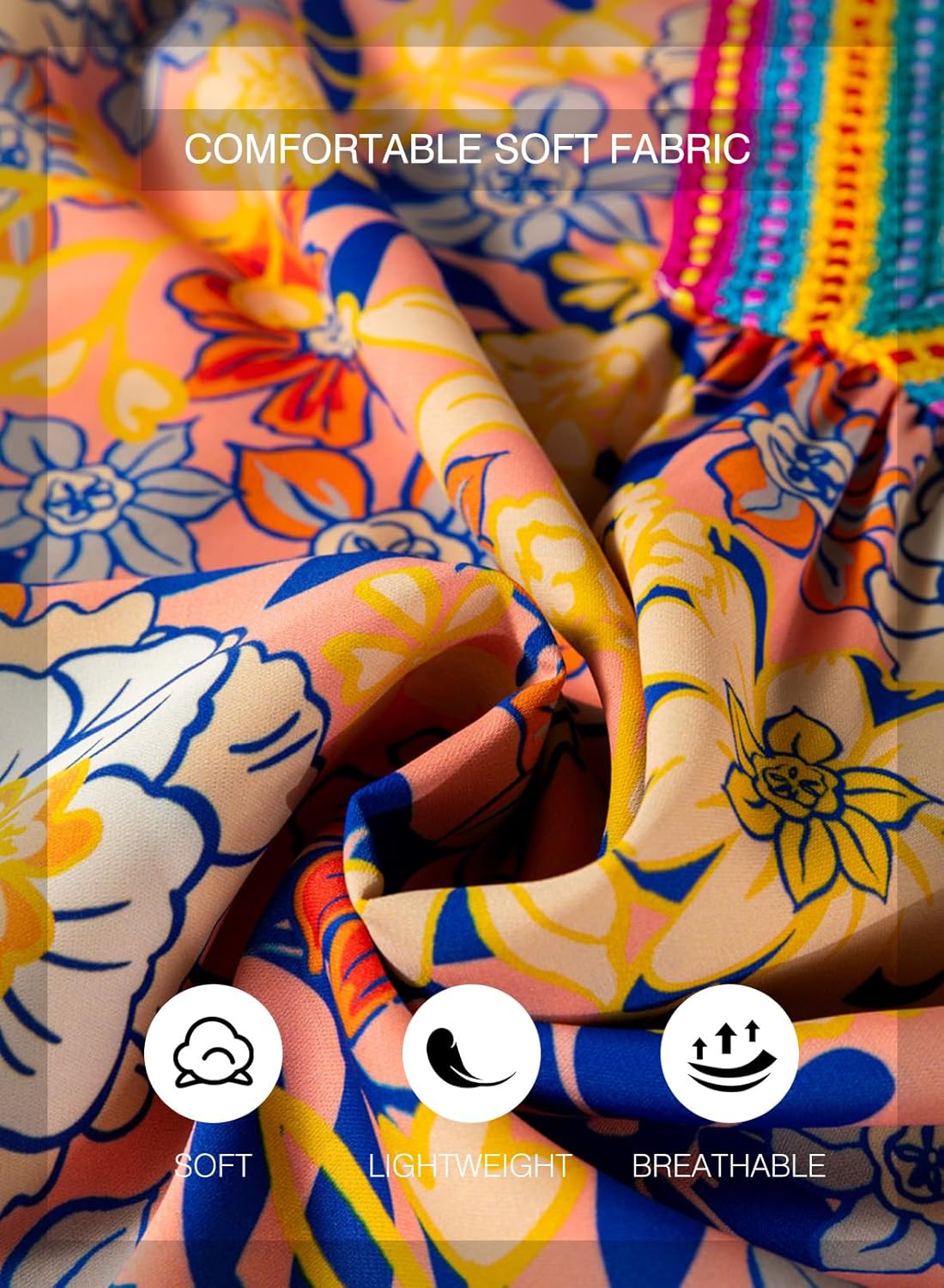 SHEWIN Women's Blouses Casual V Neck Long Sleeve Floral Print Chiffon Crochet Trim Tops Shirts - Image 5