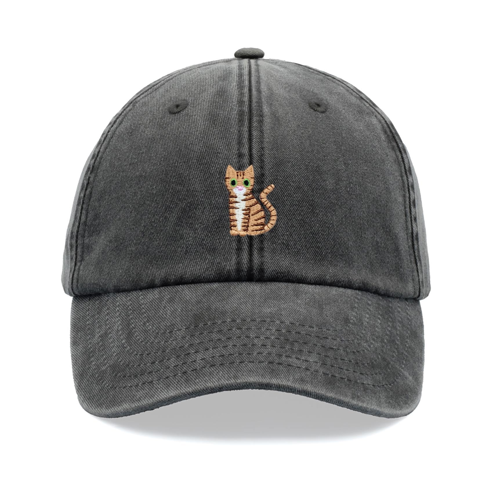 Tabby Cat Baseball Cap Vintage Washed Unisex Dad Hat Adjustable Black