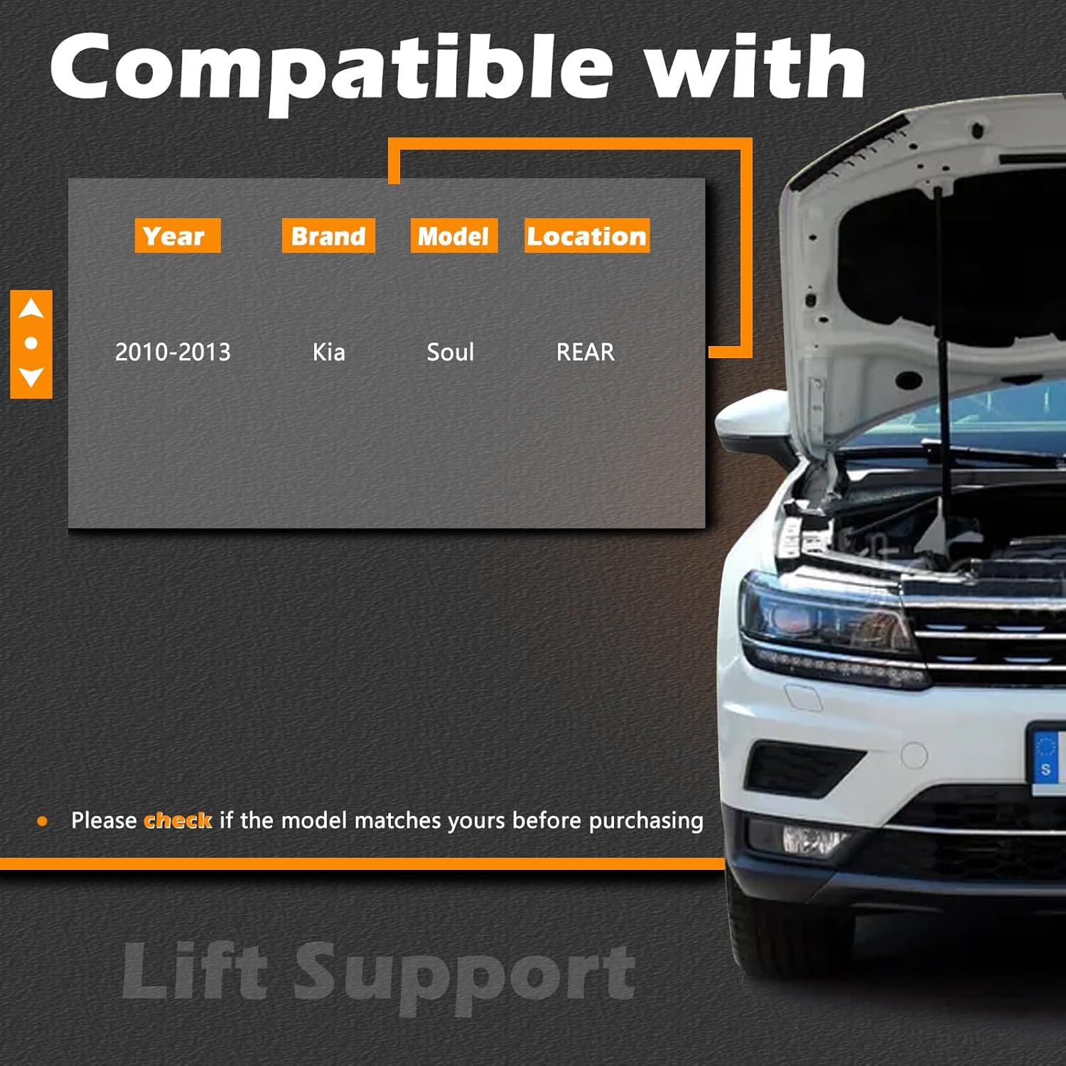 2PCS 17.85 in Rear Liftgate Lift Support Struts Gas Spring Shocks Rod Compatible with Kia 10-13 Soul (2010 2011 2012 2013)