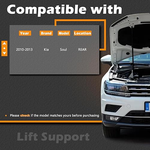 Miniatura 3 de 2 piezas de 17.85 pulgadas de soporte de elevación para portón elevador trasero de resorte de gas compatible con Kia 10-13 Soul (2010 2011 2012 2013)