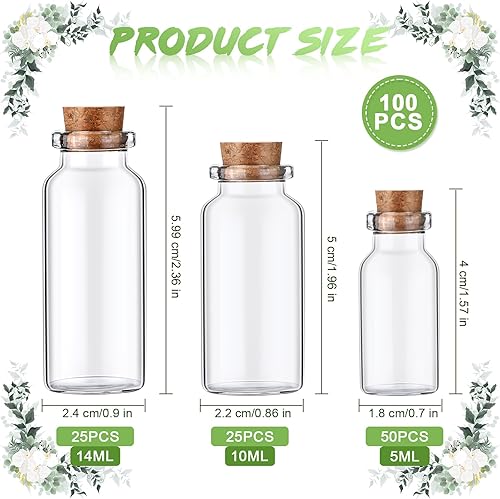 Miniatura 2 de Dandat 100 frascos de vidrio pequeños con tapones de corcho, 0.2 fl oz, 0.3 fl oz, 0.5 fl oz, decoración de bricolaje, pequeños frascos de vidrio