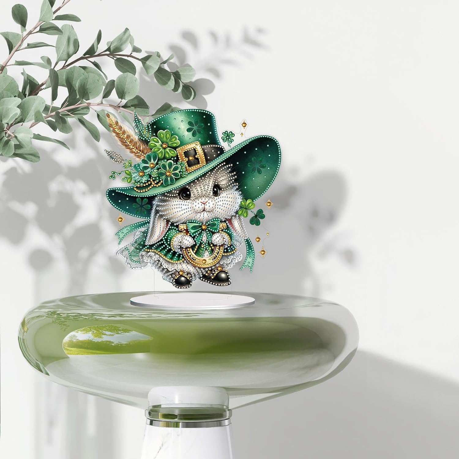 5D Diamond Art Ornaments Kits, DIY Diamond Art Painting St.Patrick's Day Animal Desktop Ornament, Special Shaped Crystal Diamond Art Painting Tabletop Home Office Decor-2PCS-E