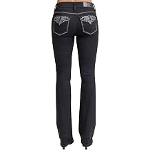 Miss Me Womens Western Stars Filigree Embellished Faux Flap Pockets Mid-Rise Bootcut Jeans