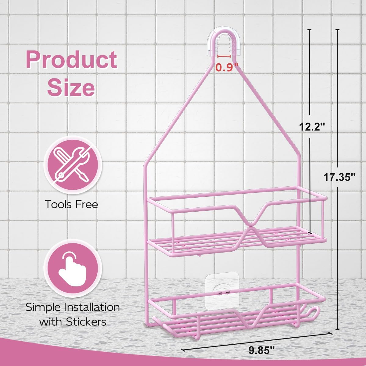 TreeLen Pink Shower Caddy Over Shower Head, Pink Bathroom Accessories, Gift for Girlfriend, Wife, Little Girl