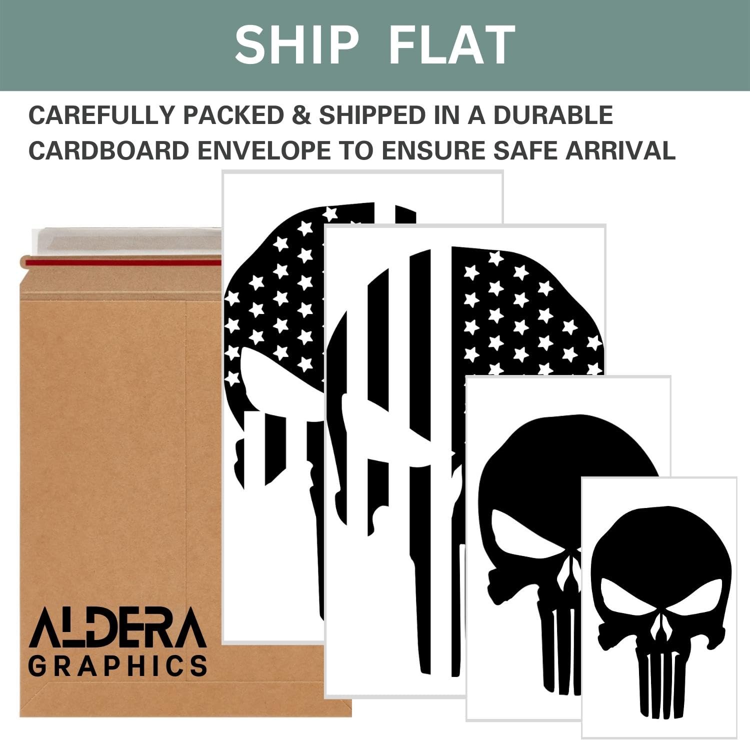 Patriotic Skull Decals For Car - Distressed USA Flag Vinyl Stickers For Truck Tailgate & Vehicle (4 Pack, Black)