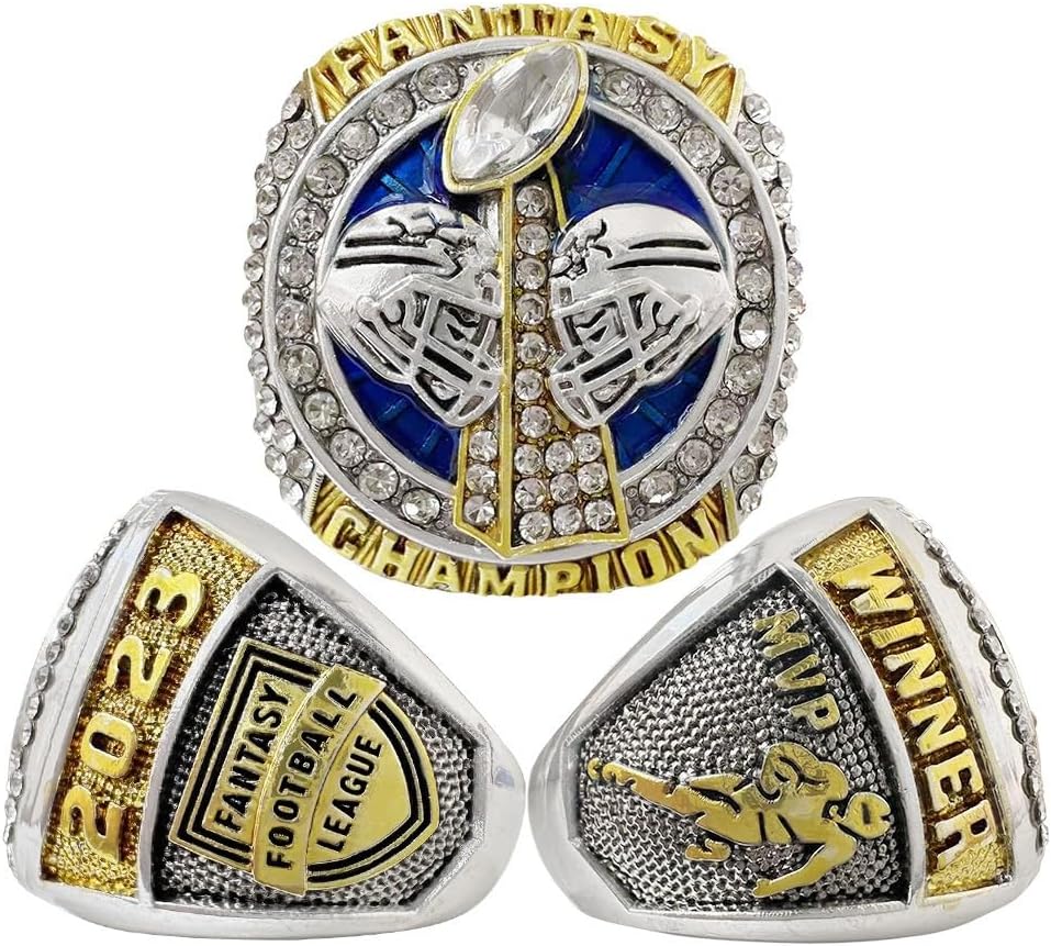8PCS 2023 Fantasy Football Rings Championship Rings Collection FFL Championship Trophy Gift Box Ring Display Box