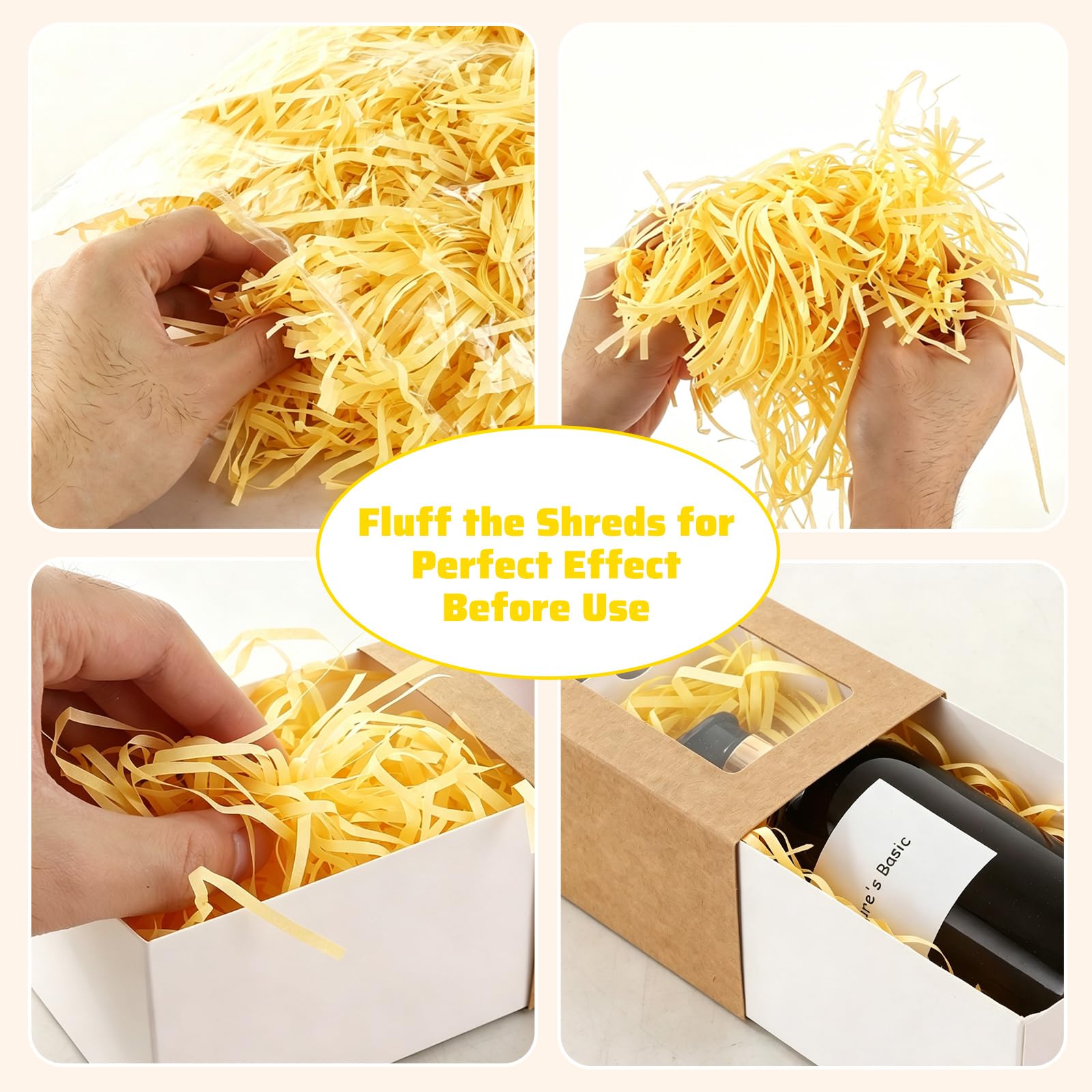 WOPPLXY Riempimento di scatole regalo in carta velina triturata gialla da 1,5 kg | Carta velina sminuzzata per riempire cesti, giallo brillante, carta velina triturata per scatole regalo, cesti, imballaggi