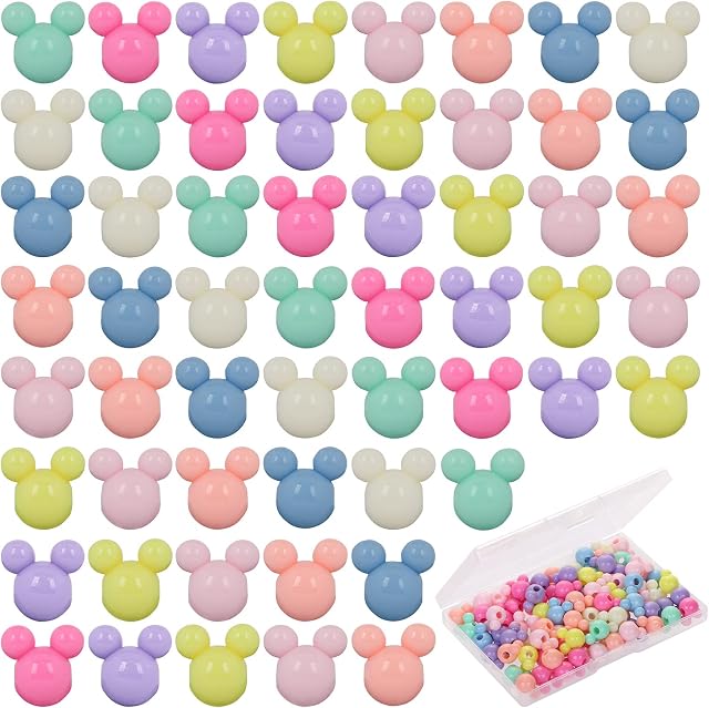 100 Perles de tête d'ours de Pcs, UHOMENY Perles acryliques colorées Perles Large Hole Mix Perles de couleur Pendentifs pour DIY Bracelet Collier Bijoux fait main fabrication artisanale avec boîte