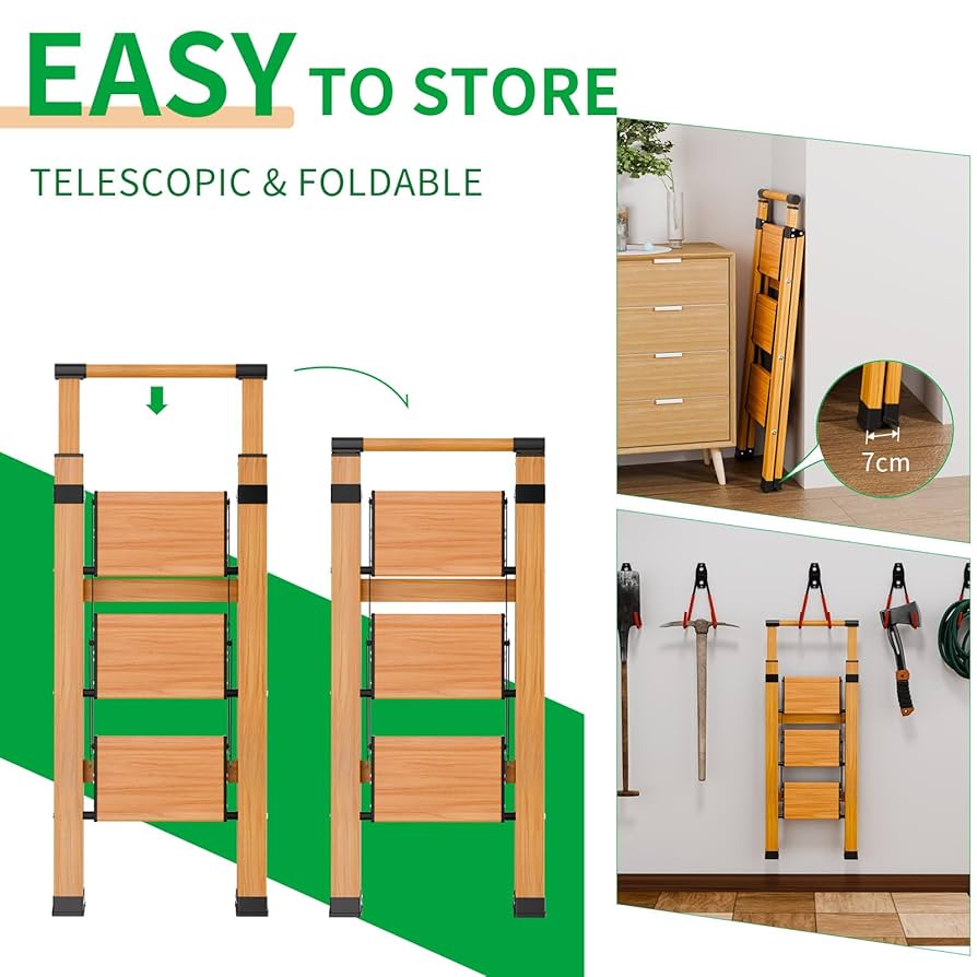 Scala A Pioli KULACO 3 Gradini | Pieghevole In Alluminio | Portatile E Antiscivolo