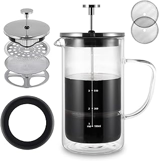 VEVOK CHEF French Press Coffee Maker Glass Coffee Press 34 Ounce Tea Maker Double Wall Insulate Heat Resistant Glass Tea C...