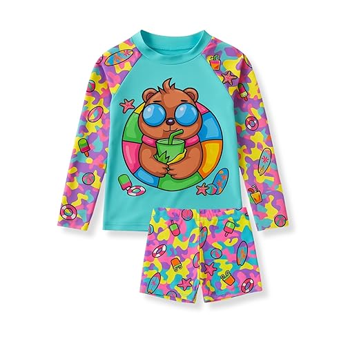 Conjunto Praia Infantil Menina biquini Camiseta Manga Longa Uv 50+ Com Shorts