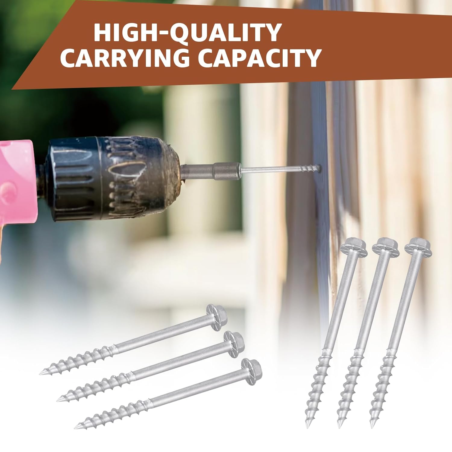 #9 x 2-1/2 Inch Structural Connector Screws – 1/4" Hex Head Wood Screws, Heavy-Duty Fasteners for Joist Hangers & Framing, Hex Bit Included, 500 Count
