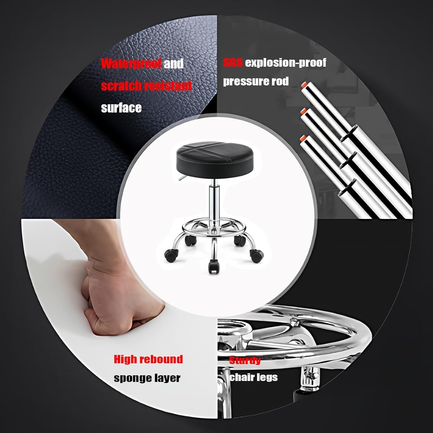 Swivel Stool Chair - Work Stools - Lash Chairs,with Foot Rest,Thick Seat Padding,Adjustable Height, Comfortable, and Mobile(Grey)