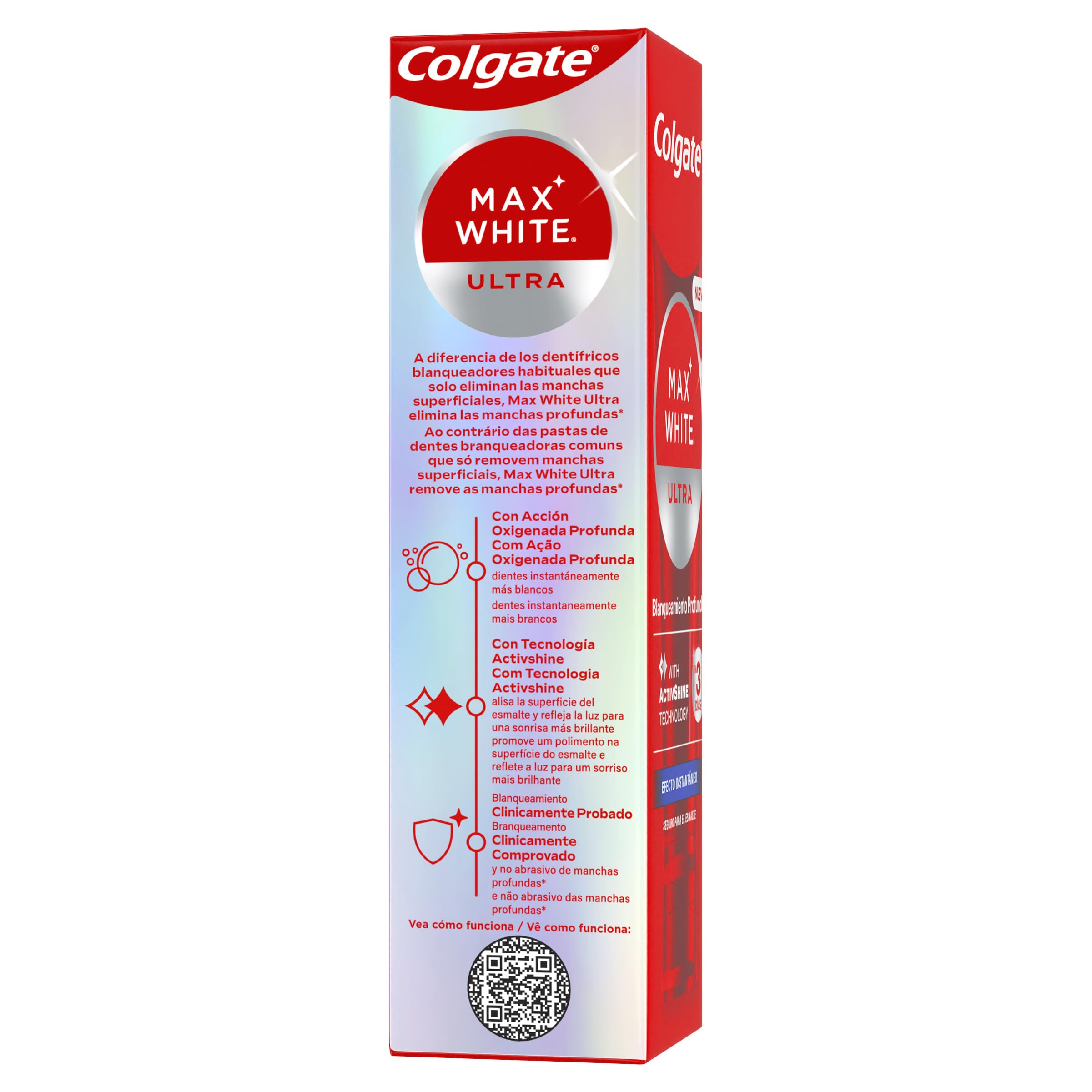 Colgate Max White Ultra Pasta de dientes Efecto Instantáneo, Blanquea las Manchas Profundas en 3 Días, la Tecnología ActiveShine Suaviza la Superficie del Esmalte para Reflejar la Luz, Sabor Mejorado — view 3