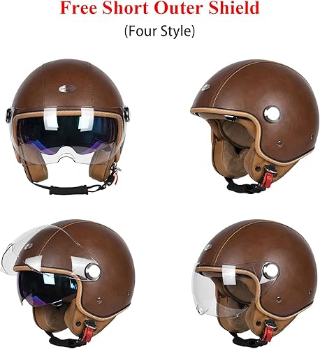 Miniatura 3 de Cascos de cara abierta para motocicleta, aprobados por el DOT, 3/4, casco para motoneta con visera dual, hebilla de liberación rápida, cascos para