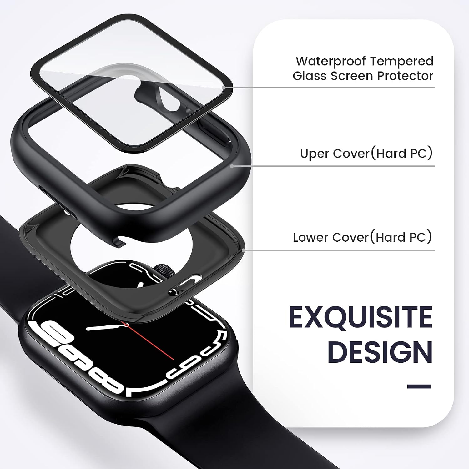 [2 in 1] Goton for Waterproof Apple Watch Screen Protector Case SE Series 6 5 4 40mm, 360 Protective PC Face Cover Built-in Tempered Glass, Front & Back Bumper for iWatch SE 6 5 4 SE 2022 Accessories