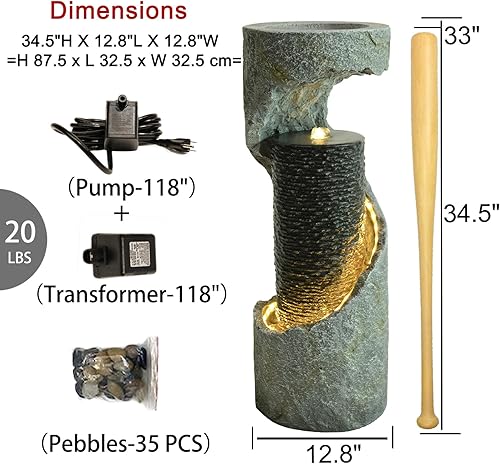Miniatura 5 de Bumilgar Fuente de Agua para Exteriores de 35.4" de Altura, Fuentes y Cascadas Modernas para Exteriores, Fuente de Pie para Interiores con Luces LED