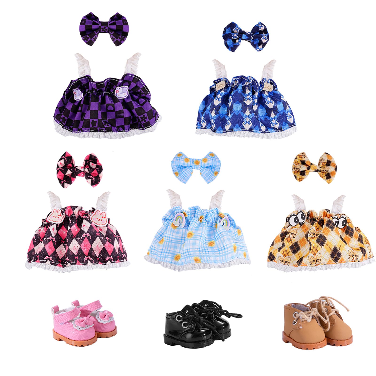 Ezcora Doll Costume, 5 Pack Clothes for 6" Doll, Includes 3 Pairs of Shoes, Great for Play and Display, Costume Accessories for Collectors