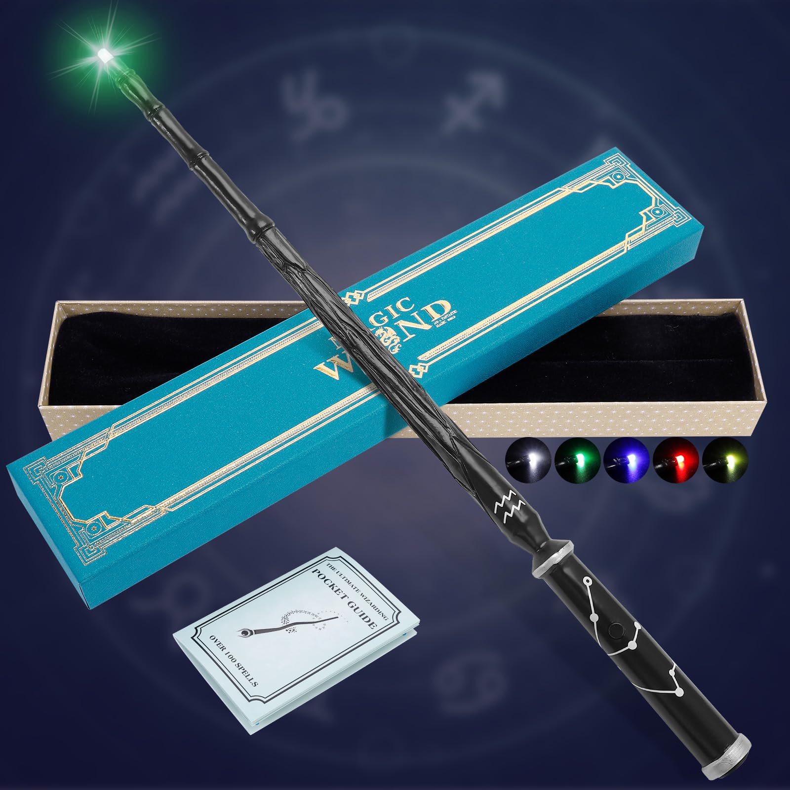 WizWonders Light Up Wizard Magic Wand with 5 Light Colors, Rechargeable Illuminating Constellation Wands for Kids Witch Cosplay Party Favors, Aquarius