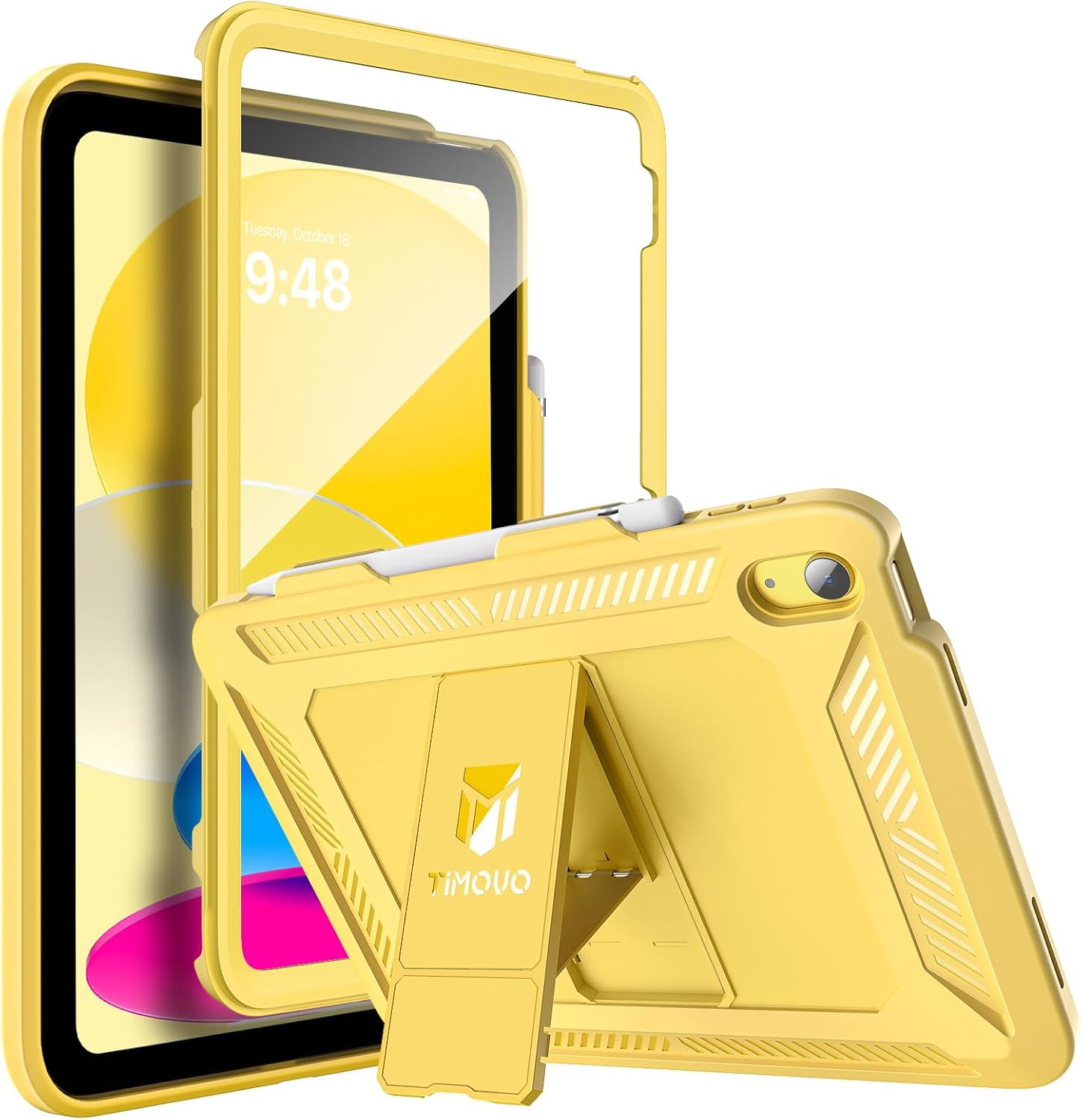 TiMOVO Case for iPad (A16) 11th Generation 11 Inch 2025, iPad 10th Generation Case 2022 with Screen Protector, Heavy Duty Shockproof Rugged Protective Cover, Light Yellow