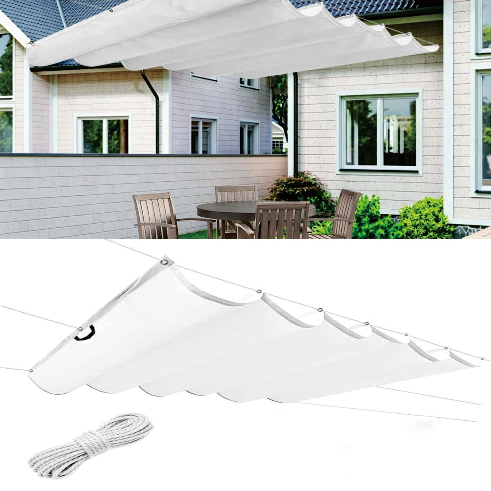 Auvent ondulé imperméable et bâche anti-UV 98% pour grand jardin
